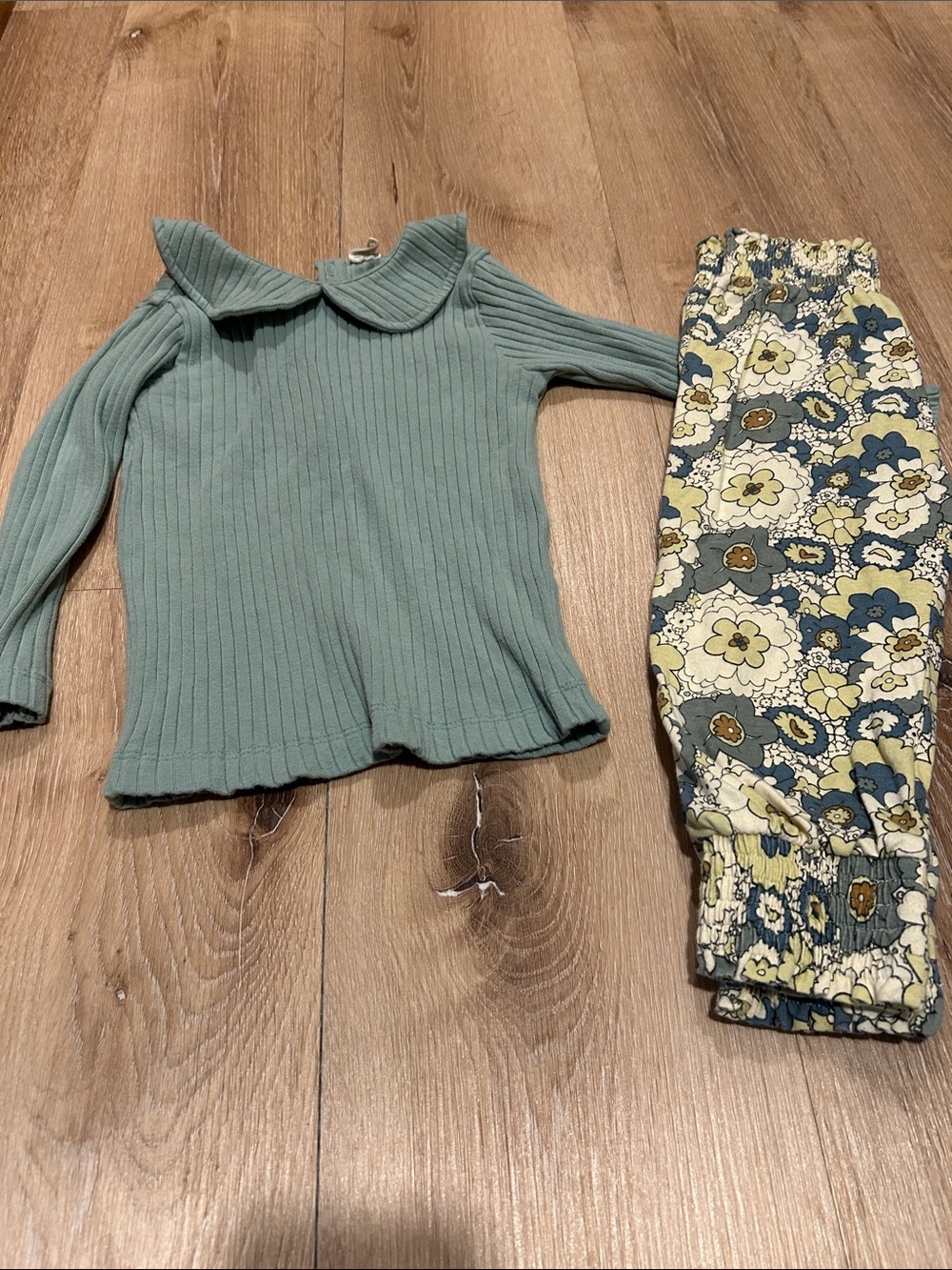 kate quinn Sage Green Ribbed Top & Floral Jogger Set